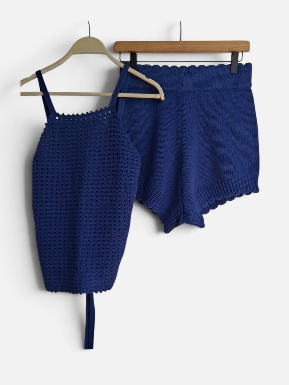 Maronie Scalloped-Trim Knit Shorts And Top Royal Blue M 100% Cotton